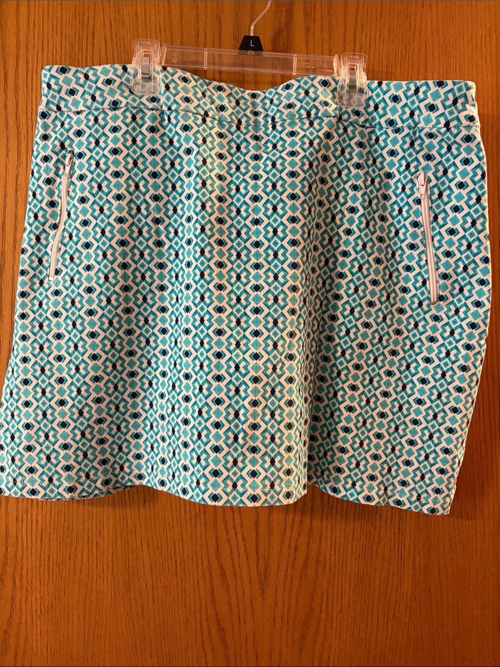 Ruby Rd. Teal & White Geometric Mini Skirt